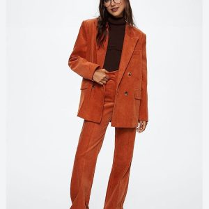Corduroy Women Suit Set 2 Piece Blazer+Pants Winter Formal Office Lady Tuxedos Prom Dress Custom Made Jacket