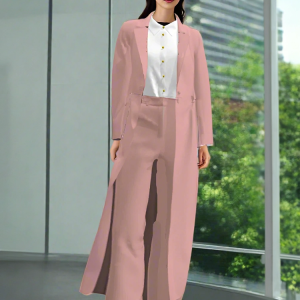 Women's Two-Piece Set Wedding Suit Long Coat + Straight Pants