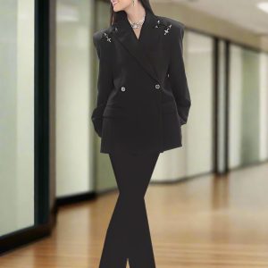 Modern Women Formal Wide Shoulder Celebrity Two Piece Pant Suit Sets