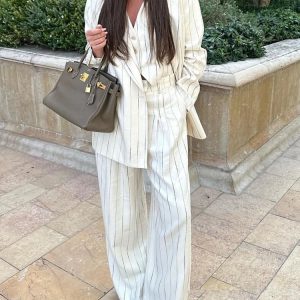 Office Women Suit Stripe Loose Pant Suits