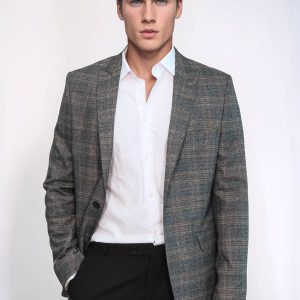 Checked Slim-Fit Dark Grey Men Blazer