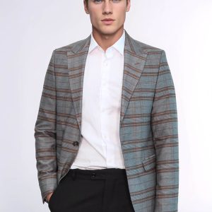 Checked Slim-Fit Brown Men Blazer