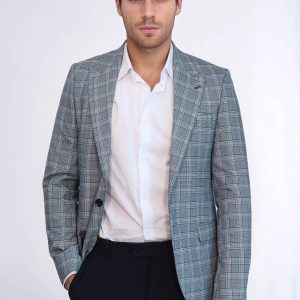 Checked Slim-Fit Grey Men's Blazer