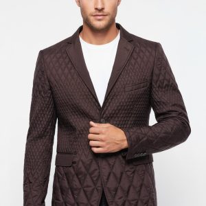 Slim Fit Brown Quilted Blazer
