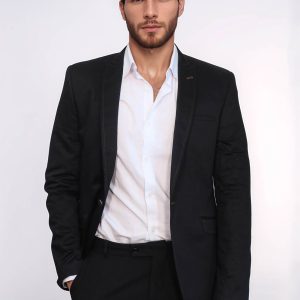 Single Button Cotton Mono Lapel Black Jacket