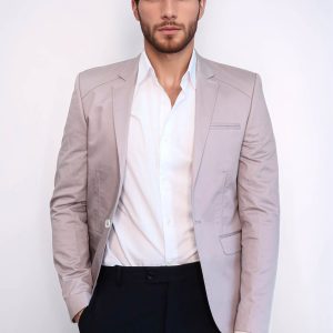 3 Pocket Single Button Cotton Beige Jacket