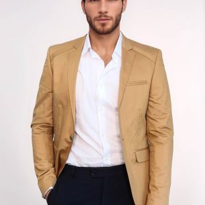 3 Pocket Single Button Cotton Tan Jacket