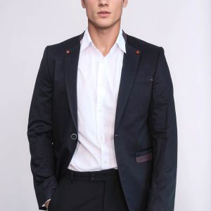 Single Button Standing Collar Black Men Blazer