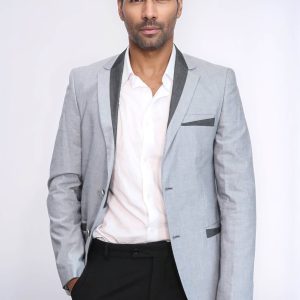 3 Pockets 2 Buttons Cross Piping Grey Jacket