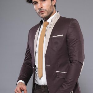 Single Button Collar Garni Tippet Brown Jacket