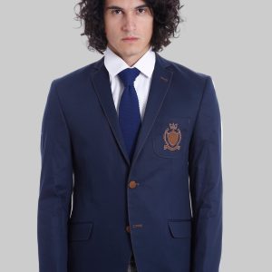 2 Buttons 3 Pockets Crested Cotton Blue Jacket