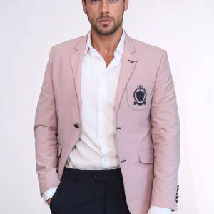2 Buttons 3 Pockets Crested Cotton Beige Jacket