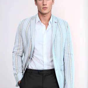 Slim Fit Striped Blue Men Blazer