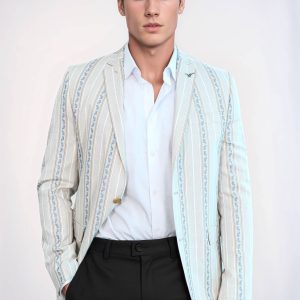 Stripped Beige Slim Fit Blazer