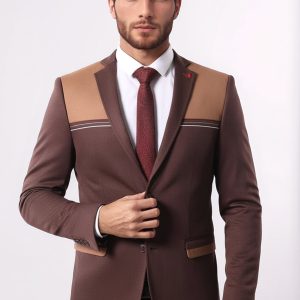 Modeled Slim Fit Brown Blazer