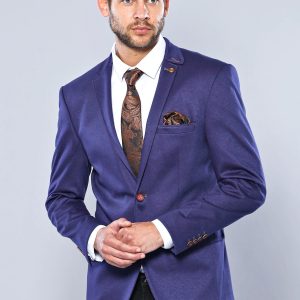 2 Button Combed Plaid Sax Blue Men Jacket