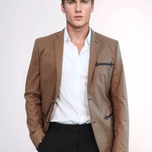 Double Button Mono Lapel Bag Pocket Cotton Tan Jacket