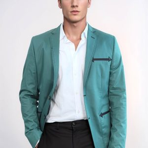 Double Button Mono Lapel Bag Pocket Cotton Green Jacket