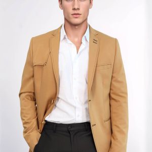 Double Buttons Shoulder Piece Mono Lapel Yellow Jacket