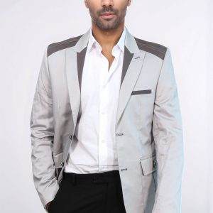 Double Buttons Bag Pocket Shoulder Piece Grey Jacket