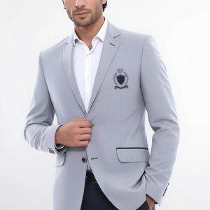 Double Button Mono Lapel Crested Grey Jacket