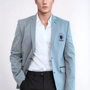 Double Button Mono Lapel Crested Grey Jacket