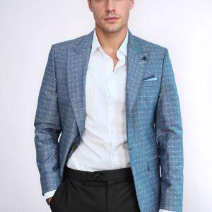 Light Blue Linen Dot Patterned Jacket