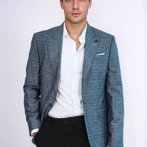 Navy Blue Linen Dot Patterned Jacket