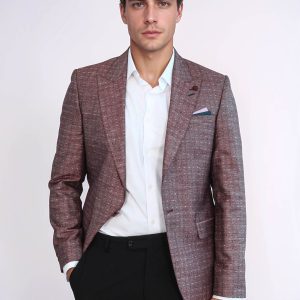 Burgundy Linen Dot Patterned Jacket