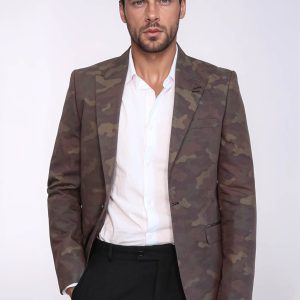 Single Button Camouflage Green Jacket