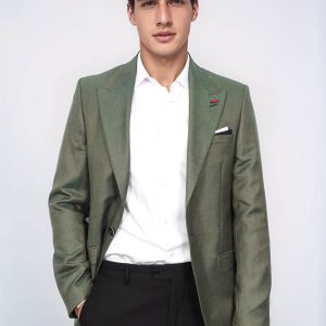 Single Button Half Liner Pointed Collar Green Jacket