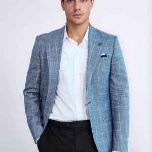 Single Button Wide Pointed Collar Blue Blazer