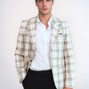 Single Button Wide Pointed Collar Beige Blazer