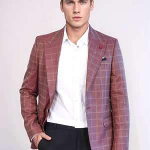 Single Button Wide Pointed Collar Burgundy Blazer