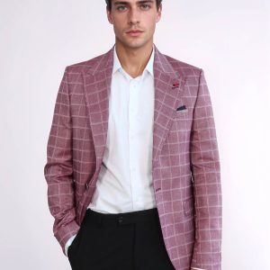 Single Button Wide Pointed Collar Burgundy Blazer