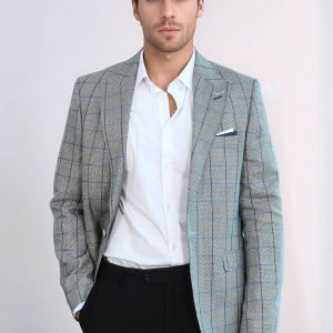 Single Button Pointed Collar Light Blue Blazer