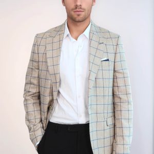 Single Button Pointed Collar Beige Blazer