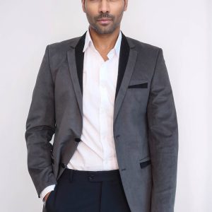 2 Buttons Pocket Piping Velvet Grey Jacket