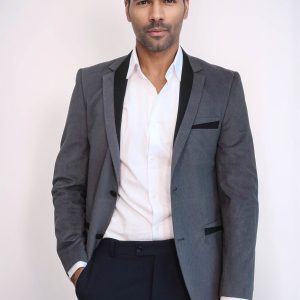 2 Buttons Pocket Piping Velvet Grey Jacket
