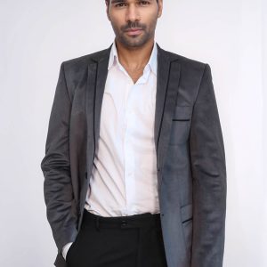 2 Button Bag Pocket Velvet Grey Jacket