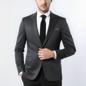 Single Button Double Vent Pointed Collar Navy Blue Blazer