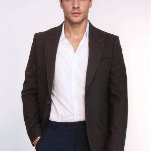 Single Button Pointed Wide Collar Brown Blazer