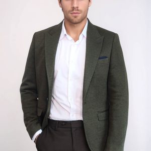 Peak Lapel Dark Green Wool Jacket