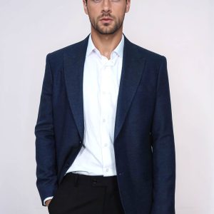 Plain Slim Fit Sport Navy Blue Men Blazer