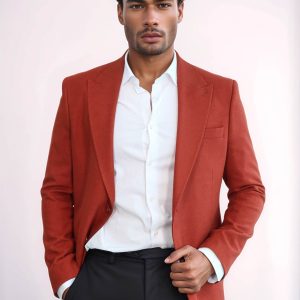 Plain Slim Fit Sport Burgundy Men Blazer