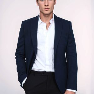 Textured Slim Fit Notch Lapel Navy Blue Men Blazer