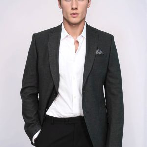 Textured Slim Fit Notch Lapel Anthracite Men Blazer