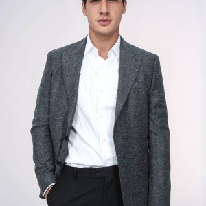 Houndstooth Pattern Wool Anthracite Men Blazer