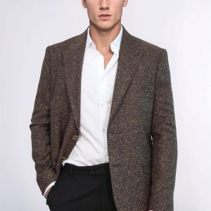 Houndstooth Pattern Wool Brown Men Blazer