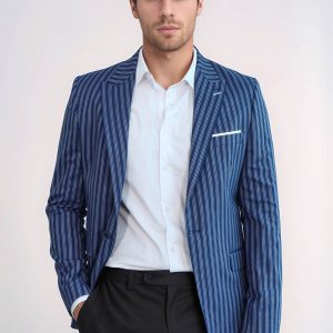 Striped Blue Slim-Fit Blazer